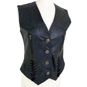 Vintage Europa Leather Lace Up Detail Vest Black S